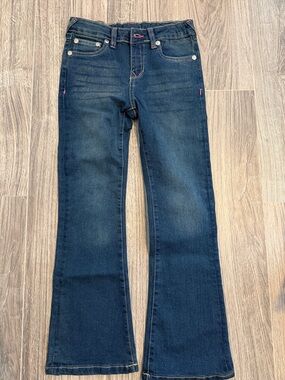 True Religion Girls Dark Blue Bootcut Jeans with Pink Stitching